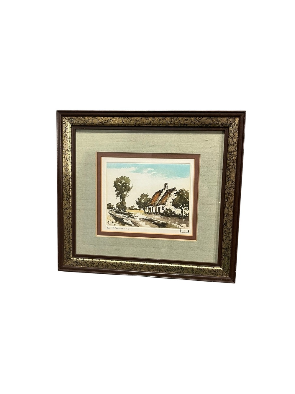 VTG Roger Hebbelinck En Flandres Matted Frame Etching Print Beligan Signed Art